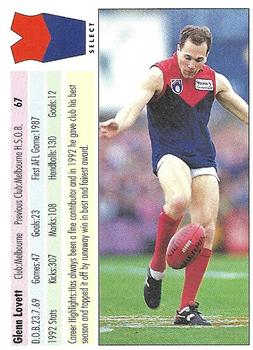 1993 Select AFL #67 Glenn Lovett Back